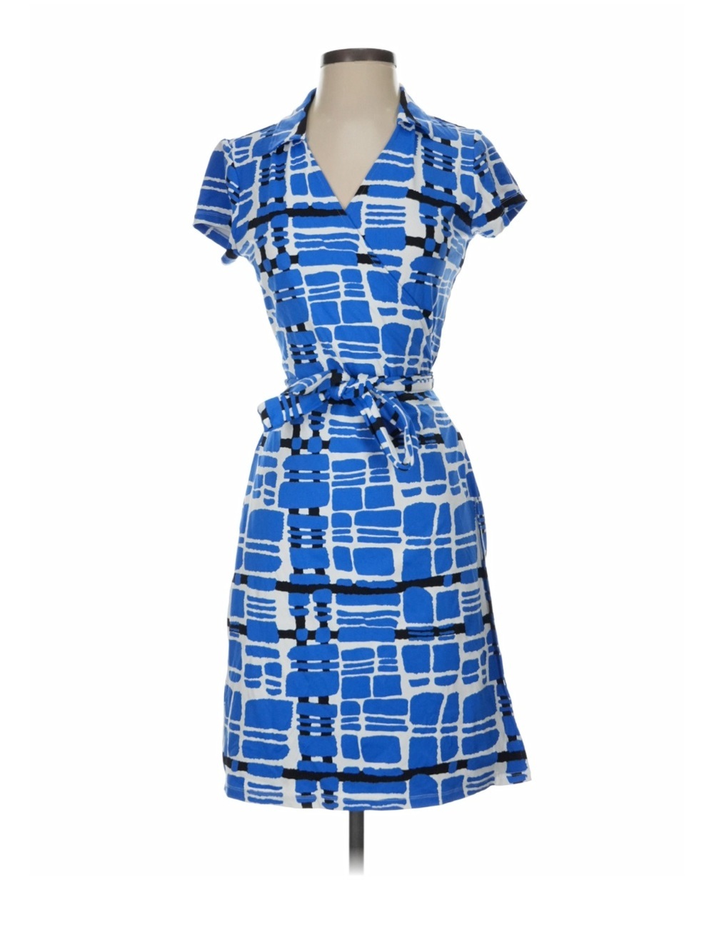 J. McLaughlin Blue Geometric Short Sleeve Wrap Dress XS
